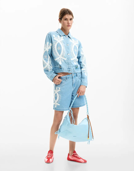  Desigual Desigual - Bermudas Vaqueras Azules Con Bordados 