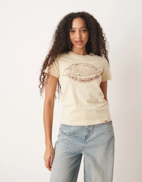 Dickies Camiseta Larga Blanco Hueso Con Diseño Encogido Y Logo Grande En La Parte Central Del Pecho De Tejido Que Absorbe La Humedad Apac De Dickies-brown 