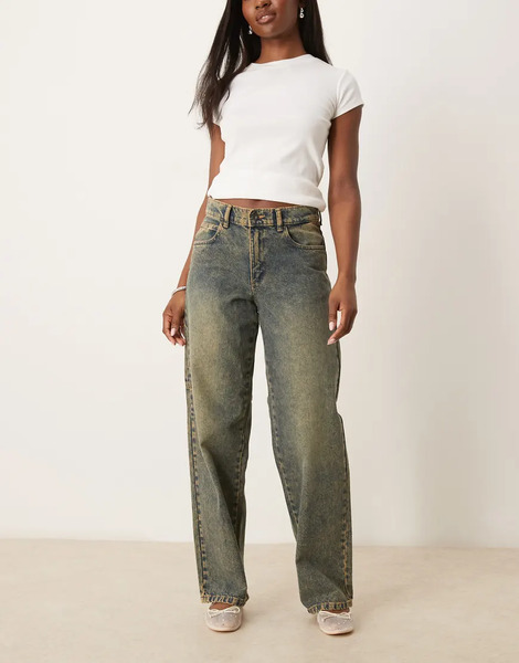  Dickies Vaqueros Azul Añil Con Tintado Amarillo Desgastado De Talle Medio Y Pernera Ancha Suelta Herndon De Dickies 