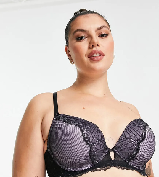  Dorina Sujetador Negro Escotado Con Detalle De Mariposa En La Espalda De Encaje Y Rejilla Vibrant De Dorina Curve 