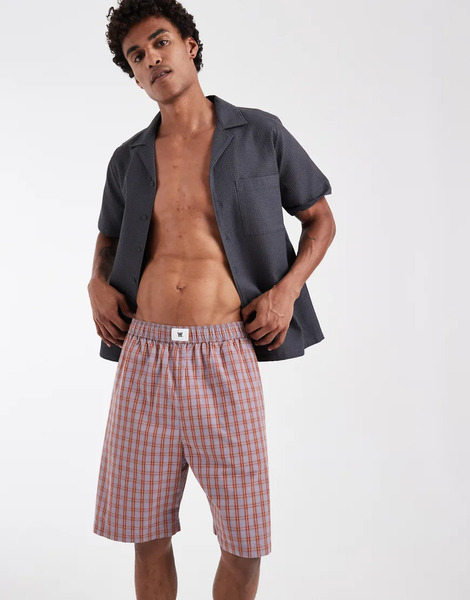  Double A By Wood Wood Double A By Wood Wood - Pantalones Cortos A Cuadros Naranja Jengibre Sin Cierres Con Logo 100% De Algodón Alwin 
