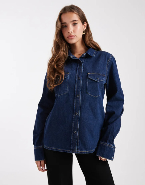  Dr Denim Camisa Vaquera Azul Añil De Corte Estándar Y Manga Larga Con Diseño Estructurado Y Lavado Oscuro De Tejido De Grosor Medio De Dr Denim 