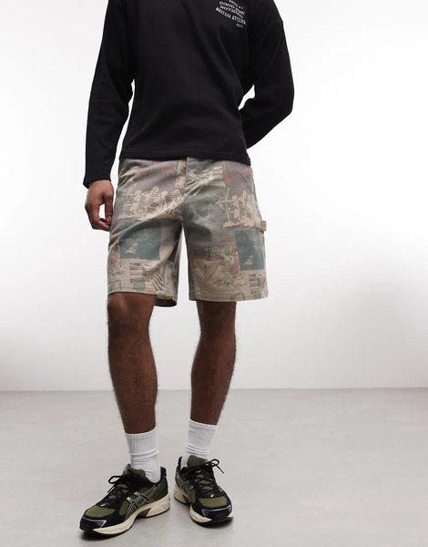  Element Pantalones Cortos Vaqueros Caquis De Corte Skater Con Estampado De Grafiti Y Detalles De Estilo Carpintero De Element-verde 