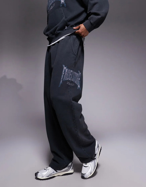  Faded Store Joggers Negro Lavado Con Aberturas En Los Bajos Blackletter De Faded Store (parte De Un Conjunto)-neutro 
