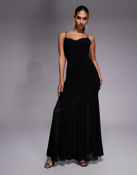  Fashionkilla Vestido Largo Negro Ceñido De Tirantes Con Espalda Escotada Y Detalle De Goget De Encaje Exclusivo De Fashionkilla 