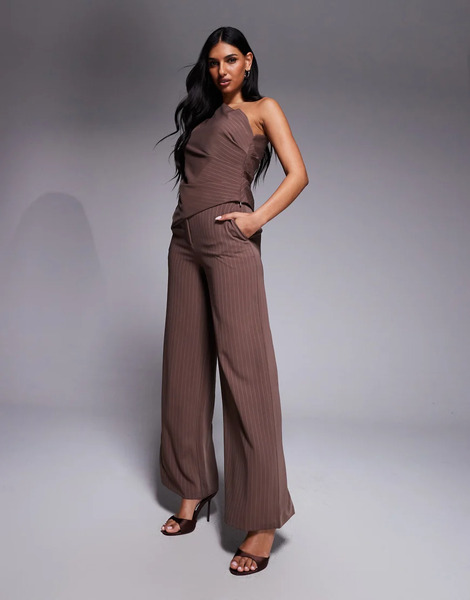  Forever New Pantalones Marrones De Pernera Ancha Con Raya Diplomática De Forever New (parte De Un Conjunto)-brown 