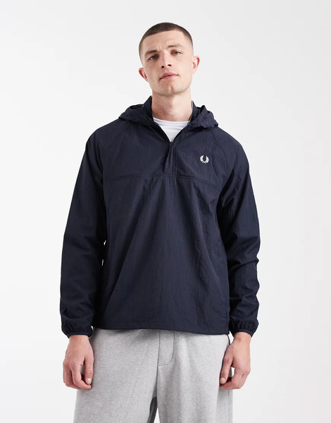  Fred Perry Chaqueta Deportiva Azul Marino Con Capucha, Cremallera Corta Y Logo De Tejido Antidesgarros De Fred Perry 