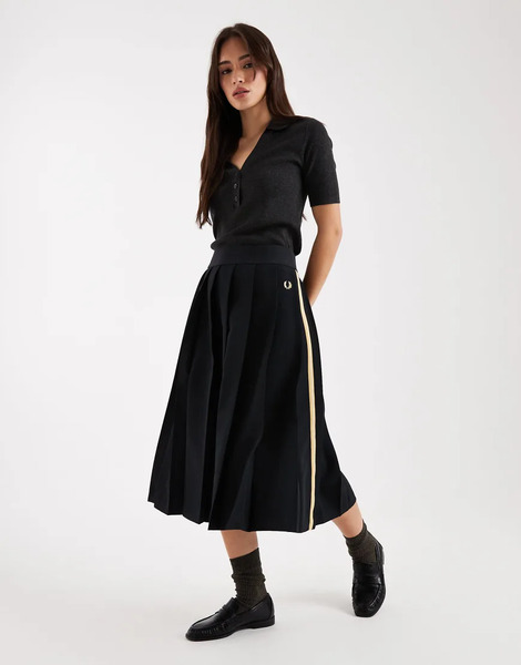  Fred Perry Falda Midi Negra Plisada De Estilo Tenista Con Detalle De Cinta Y Logo De Fred Perry (parte De Un Conjunto)-negro 