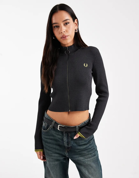  Fred Perry Jersey Gris Oscuro Con Cremallera De Fred Perry 