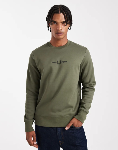  Fred Perry Sudadera Caqui Bordada De Fred Perry-verde 