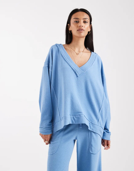  Free People Sudadera Azul Claro Luminoso Sin Cierres Con Cuello De Pico Staycation De Free People (parte De Un Conjunto) 