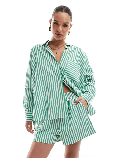  French Connection Camisa Verde Y Blanca A Rayas Con Botones De Presión De French Connection (parte De Un Conjunto)-multicolor 