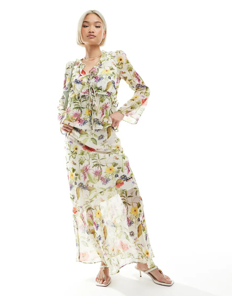  French Connection Falda Larga Blanca Con Estampado Floral Hallie De French Connection (parte De Un Conjunto)-multicolor 