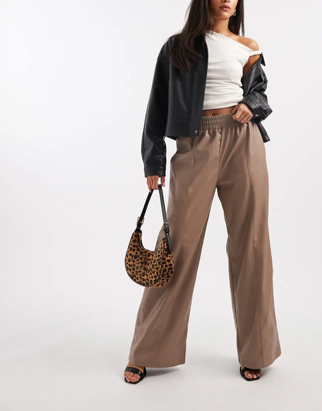  French Connection Pantalones Marrón Topo De Pernera Ancha Con Lazada En La Cintura De Poliuretano De French Connection-gris 