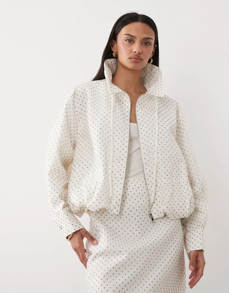  Ghospell Chaqueta Color Marfil Con Bajo Abullonado Y Estampado De Lunares De Ghospell (parte De Un Conjunto)-blanco 