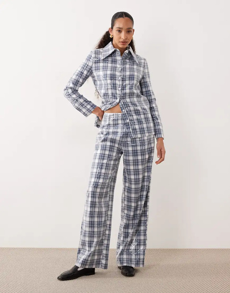  Ghospell Pantalones Azules De Pernera Ancha Con Estampado A Cuadros Escoceses Y Lentejuelas Maya De Ghospell (parte De Un Conjunto) 