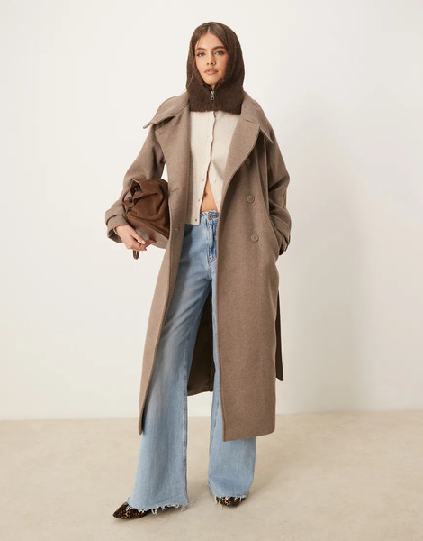  Gina Tricot Abrigo Semilargo Beis Con Cinturón Y Detalle De Cuello Alzado De Mezcla De Lana De Gina Tricot-neutro 