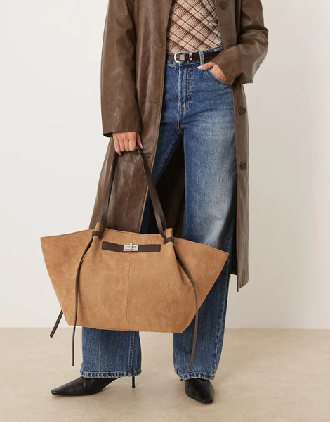  Gina Tricot Bolso Tote Mediano Marrón Multicolor Con Asas Y Detalle Tipo Clutch De Antelina De Gina Tricot-brown 