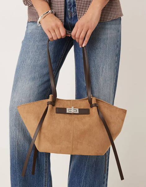  Gina Tricot Bolso Tote Pequeño Marrón Multicolor Con Asas Y Detalle Tipo Clutch De Antelina De Gina Tricot-brown 