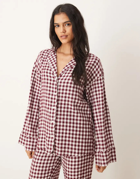  Gina Tricot Camisa De Pijama A Cuadros Vichy Rojos Y Blancos De Manga Larga De Franela Mix & Match De Gina Tricot 