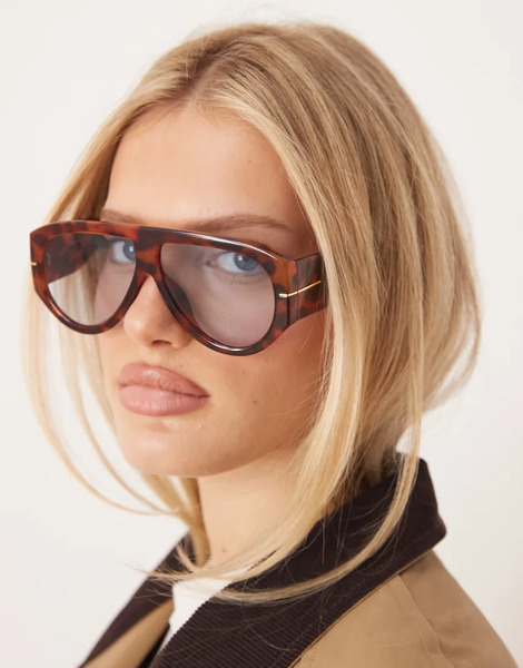  Gina Tricot Gafas De Sol Estilo Aviador Llamativas Con Lentes Azul Claro Y Montura Con Estampado De Carey De Gina Tricot-brown 