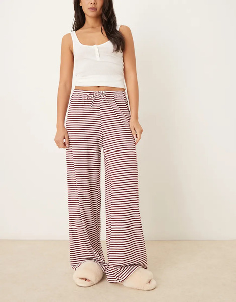  Gina Tricot Pantalones Burdeos Y Blancos A Rayas De Pernera Ancha Con Cordón Ajustable En La Cintura De Punto Muy Suave De Gina Tricot-rojo 