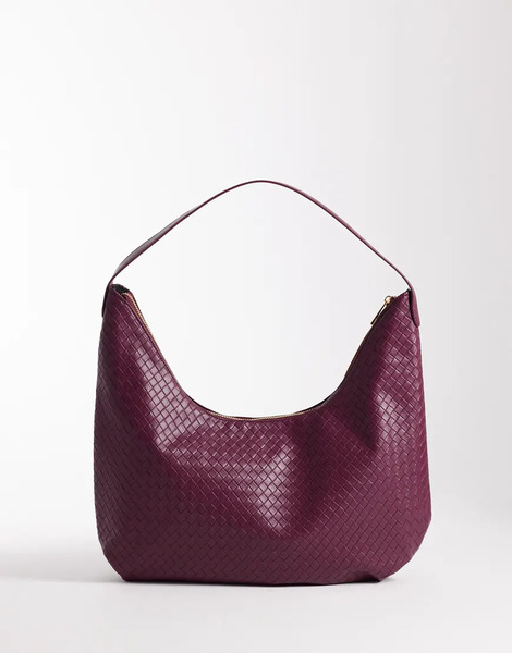  Glamorous Bolso De Hombro Burdeos Ciruela Extragrande Con Diseño Entretejido De Cuero Sintético De Glamorous-rojo 