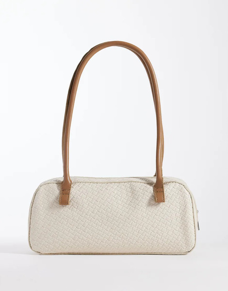  Glamorous Bolso De Hombro Color Crema Alargado De Rafia Con Diseño Entretejido Y Detalles De Cuero Sintético De Glamorous-blanco 