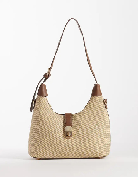  Glamorous Bolso De Hombro Color Crema De Rafia Entretejida Con Detalles De Cuero Sintético De Glamorous-blanco 