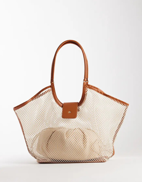  Glamorous Bolso Tote Color Crema Neutro Extragrande De Rafia Entretejida Con Detalles De Cuero Sintético De Glamorous-blanco 