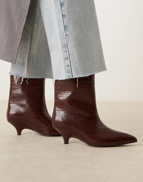  Glamorous Botines Burdeos Efecto Piel De Cocodrilo De Tacón Bajo Y Caña Media Con Puntera Fina De Glamorous-rojo 