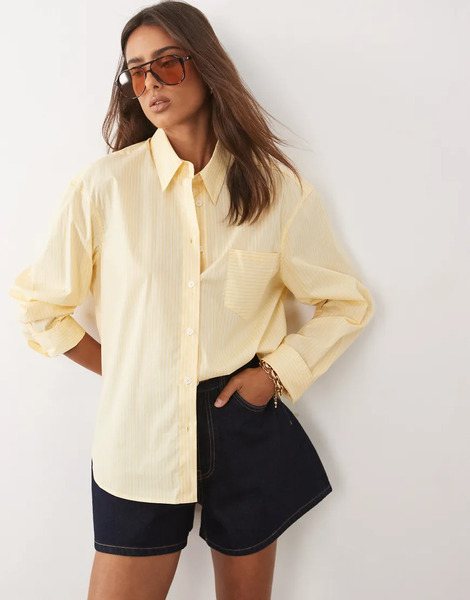  Good American Camisa A Rayas Amarillo Limón De Corte Cuadrado Clásico De Popelina De Good American (parte De Un Conjunto) 