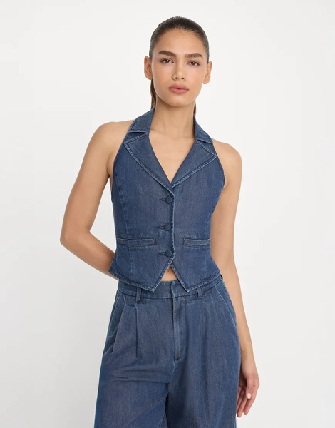  Good American Good American - Denim Luxe - Chaleco De Traje Vaquero Azul Añil Con Cuello Halter (parte De Un Conjunto)-azul Marino 