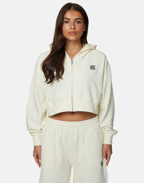  Good For Nothing Sudadera Corta Color Crema Con Capucha, Cremallera Y Detalle De Monograma De Good For Nothing-blanco 