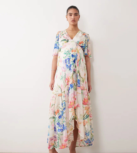  Hope & Ivy Maternity Vestido Largo Blanco Cruzado Con Estampado Floral Y Detalle De Lazada En La Cintura De Hope & Ivy Maternity-rosa 