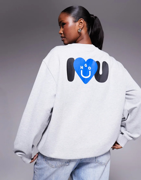  Hugo Blue Sudadera Gris Extragrande Con Cuello Redondo De Hugo Blue 