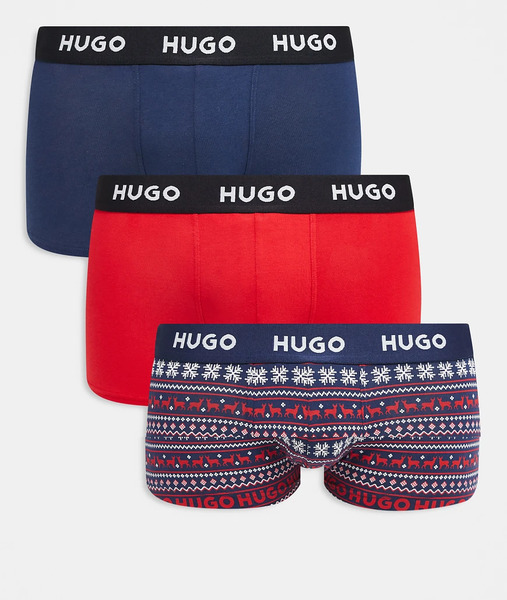  Hugo Red Pack De 3 Calzoncillos De Color Azul Marino, Rojo Liso Y Rojo Estampado Con Cinturillas Del Logo De Hugo Red-multicolor 
