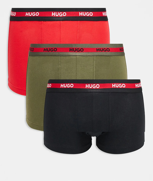  Hugo Red Pack De 3 Calzoncillos De Color Verde, Rojo Y Negro Con Raya Y Logo En La Cinturilla Planet De Hugo Red-multicolor 