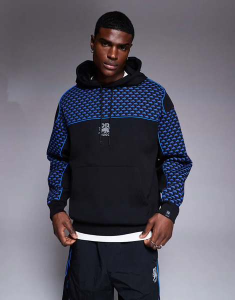  Hugo Red Sudadera Negra Extragrande Con Capucha, Logo Estampado Y Ribetes Azules Dilverston De La Colección Cápsula Red Bull Racing De Hugo-negro 