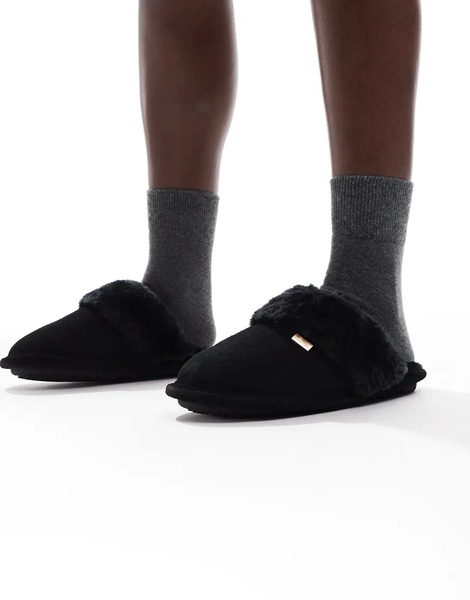  Hunter Pantuflas Negras Estilo Mules Con Forro De Hunter-negro 