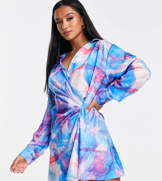  I Saw It First Petite Vestido Corto En Tonos Luminosos Con Estampado Difuminado Y Detalle Anudado En La Parte Delantera De Satén De I Saw It First Petite-multicolor 