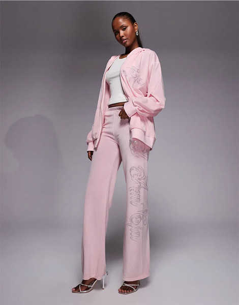  I.am.gia Pantalones De Chándal Rosa Pastel De Velour Con Detalle De Logo De Strass Daria De I.am.gia (parte De Un Conjunto) 