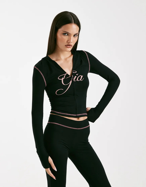  I.am.gia Sudadera Negra Y Rosa Con Capucha, Cremallera, Pespuntes En Contraste Y Logo Blare De I.am.gia (parte De Un Conjunto)-negro 