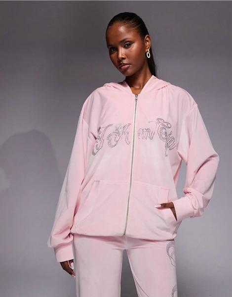  I.am.gia Sudadera Rosa Pastel De Velour Con Capucha, Cremallera Y Detalle De Logo De Strass Daria De I.am.gia (parte De Un Conjunto) 