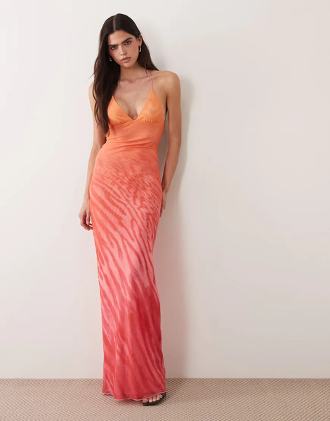  I.am.gia I.am.gia - Vestido Largo Rosa Y Naranja De Tirantes Con Estampado Animal Degradado, Espalda Abierta Y Detalle De Mariposa Ellery 