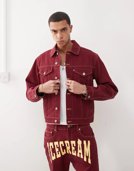  Icecream Chaqueta Vaquera Burdeos De Estilo Camionero Con Estampado Trasero De Icecream (parte De Un Conjunto)-rojo 