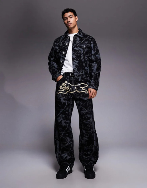  Icecream Vaqueros Negro Lavado Con Estampado Integral De Camuflaje Arbóreo De Icecream (parte De Un Conjunto) 