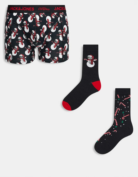  Jack & Jones Caja De Regalo Con Calzoncillos Y Calcetines Con Diseño De Calaveras De Navidad De Jack & Jones-negro 