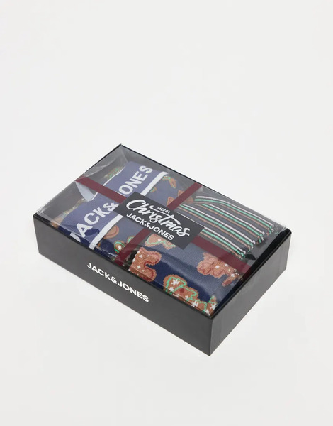  Jack & Jones Caja De Regalo De Calzoncillos Y Calcetines Con Estampado De Galletas De Jengibre De Jack & Jones-azul 
