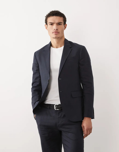  Jack & Jones Chaqueta De Traje Azul Marino De Corte Slim De Lino Puro De Jack & Jones Premium (parte De Un Conjunto) 